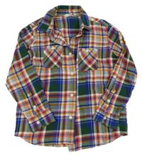 Zeleno-modro-červeno-bílá kostkovaná flanelová košile 