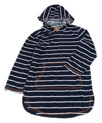 Tmavomodro-bílý pruhovaný froté župan s kapucí Tu