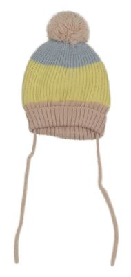Světlerůžovo-modro-žlutá čepice s bambulí Ergee