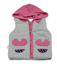 Šedo-růžová zateplená tepláková vesta s Mickeym a kapucí 