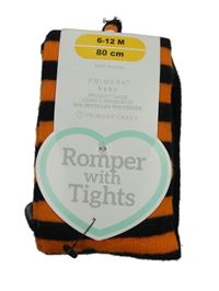 Nové - černo-oranžové pruhované punčocháče Primark