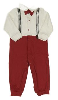 Bílo-vínový overal s kšandami a motýlkem Patpat