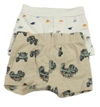 2set - 2x boxerky - béžové s traktory + bílé s diny 