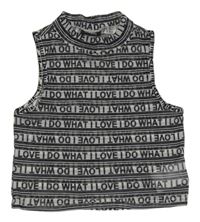 Černo-bílý síťovaný crop top s nápisy Page one young