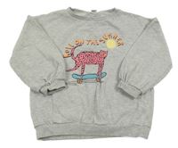 Světlešedá melírovaná mikina s gepardem Tu