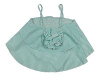 Mintovo-bílý pruhovaný crop top s 3D květem 