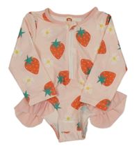 Světlerůžové UV plavky s jahodami a volánky 