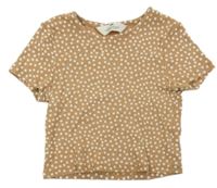 Hnědo-bílé květované žebrované crop tričko H&M
