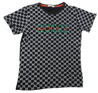 Černo-bílé vzorované tričko s logem Gucci