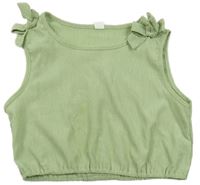 Světlezelený žebrovaný crop top 