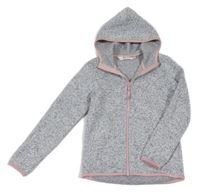 Šedo-růžová melírovaná propínací pletená mikina s kapucí H&M