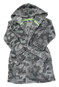 Šedý army plyšový župan s kapucí PRIMARK