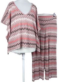 2set - Dámská růžovo-šedá vzorovaná úpletová halenka + culottes kalhoty Gina Tricot 