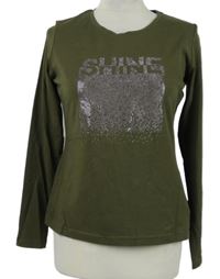 Dámské khaki triko s nápisem z kamínků 