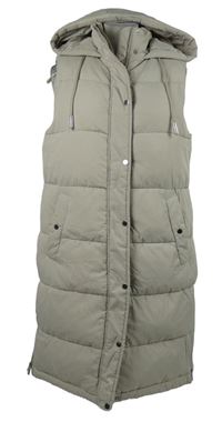 Dámská béžová šusťáková zateplená maxi vesta s kapucí F&F