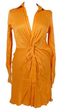 Nové - Dámské oranžové šaty s řasením a límečkem Zara 