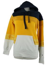 Dámská narcisovo-tmavomodro-bílá mikina s logem a kapucí Champion