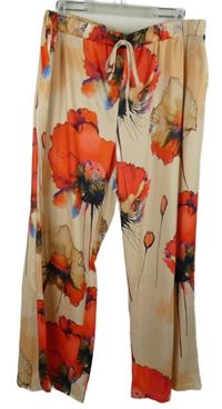 Dámské oranžové květované volné kalhoty 