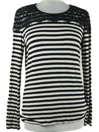 Dámské černo-smetanové pruhované triko s krajkou Oasis 