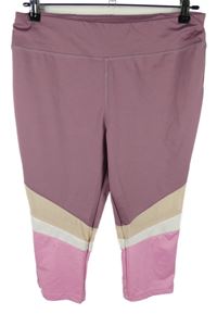 Dámské vínovo-růžové sportovní capri legíny s pruhy 