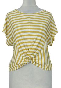 Dámské okrovo-bílé pruhované crop tričko s uzlem Primark 