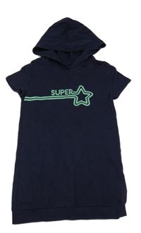 Tmavomodré teplákové šaty s nápisem a kapucí GAP