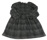 Tmavošedé kostkované šaty s volánkem 