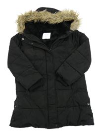 Černý šusťákový zimní kabát s kapucí Primark