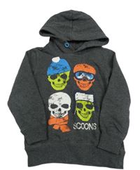 Antracitová mikina s lebkami a kapucí Dopodopo