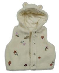 Smetanová huňatá podšitá vesta s kytičkami a kapucí Nutmeg