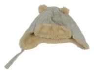 Bílo-šedá vzorovaná beranice s bambulkami H&M