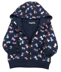 Tmavomodrá propínací mikina s jednorožci a kapucí Ergee