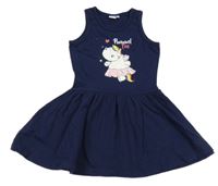 Tmavomodré teplákové šaty s jednorožcem 