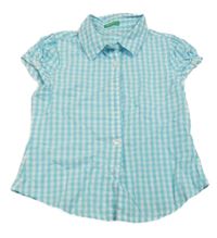 Tyrkysovo-bílá kostkovaná halenka Benetton