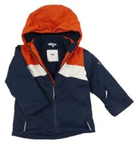 Tmavomodro-bílo-červená šusťáková zimní lyžařská bunda s odepínací kapucí KIDS