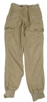 Béžové plátěné cuff cago kalhoty s úpletovým pasem Blue effect