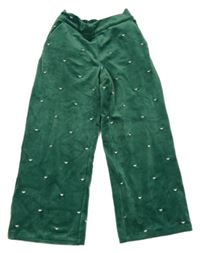 Zelené plyšové široké kalhoty se srdíčky 