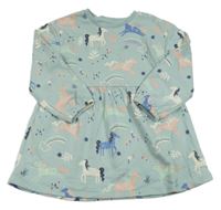 Světlemodrozelené teplákové šaty s jednorožci a duhami George