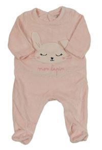 Světlerůžový sametový overal se zajícem a srdíčky 