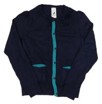 Tmavomodrý propínací svetr s tylovými mašlemi C&A