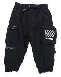 Nové - Černé šusťákové cuff kalhoty s kapsami Next