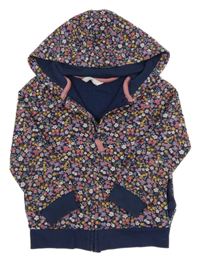 Tmavomodro-květovaná propínací mikina s kapucí M&S