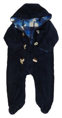 Tmavomodrá sametová zateplená kombinéza s kapucí 