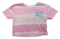 Růžovo-bílé batikované crop tričko s nápisem Primark