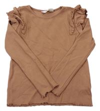 Skořicové žebrované triko s volánky H&M