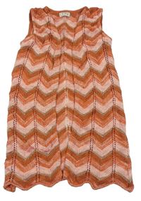 Oranžovo-světlerůžová vzorovaná pletená vesta zn. Next 