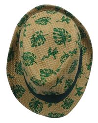 Béžový slaměnný klobouk s listy 