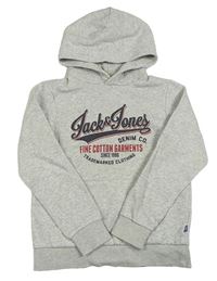 Šedá melírovaná mikina s logem a kapucí Jack&Jones