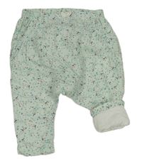 Světlezelené plátěné podšité kalhoty s kytičkami H&M