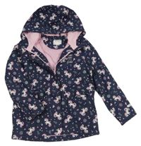 Tmavomodrá nepromokavá jarní bunda s jednorožci a kapucí C&A
